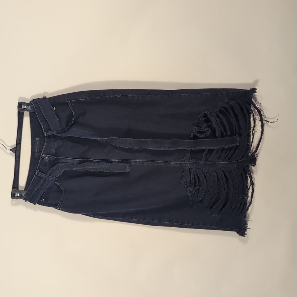 Zara Black Distressed Denim Pencil Skirt ✨ Edgy Chic - Size S